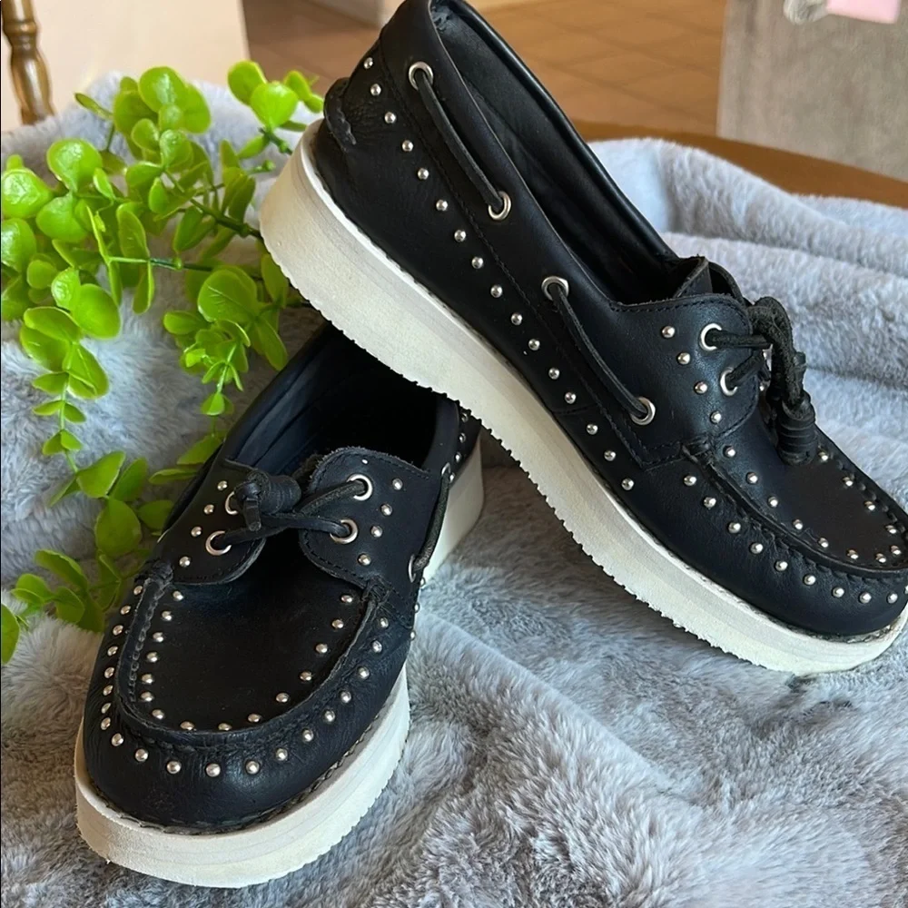 Sperry Black and White Studded Boat Shoes